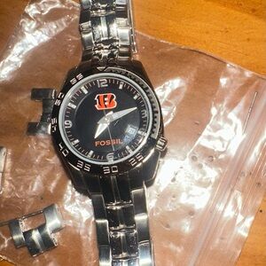Fossil Cincinnati Bengals Silver and Black Sports Watch